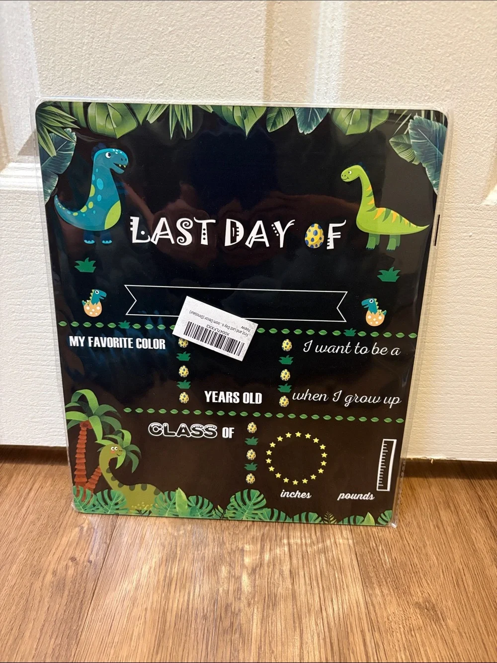 First Day Of Dinosaur Chalkboard Milestone Sign - Black with Green & Blue - Picture 2 of 2